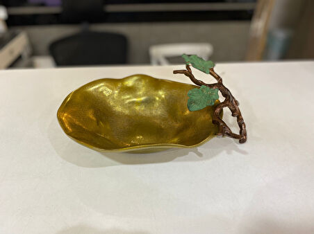 32x22 cm Döküm Aliminyum Dallı Gold Eskitme Dekoratif Tabak