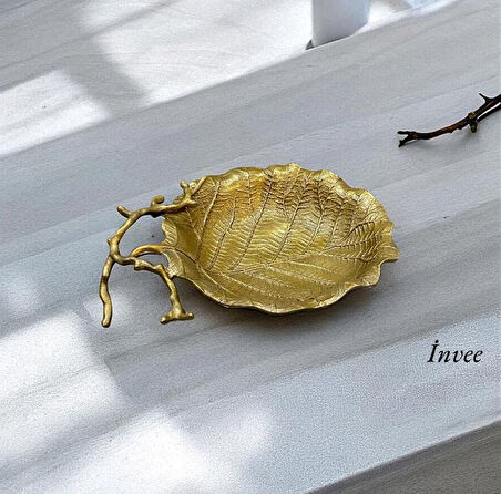 40x30 cm Döküm Aliminyum Gold Eskitme İstiridye Dekoratif Tabak