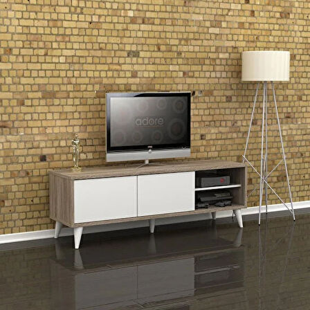 Retro Wide Slide TV Sehpası-Latte-Soft Beyaz 150x50x40 cm (GxYxD)