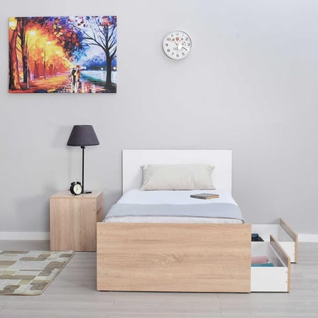 Adore Mobilya Plus Çekmeceli Tek Kişilik Karyola - Sonoma-Diamond Beyaz