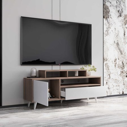 Retro Wide Kapaklı Çekmeceli Tv Sehpası Latte-diamond Beyaz