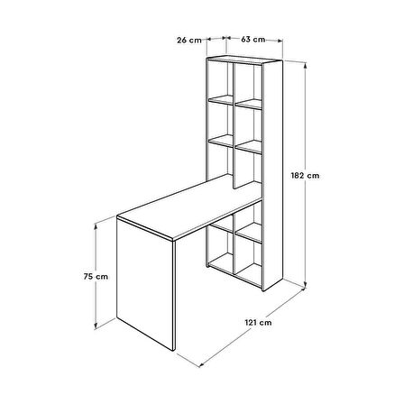 Adore Mobilya 10 Raflı Kitaplıklı Çalışma Masası - Diamond Beyaz