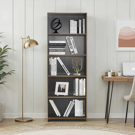 Modern 5 Raflı Kitaplık-Antrasit-Kontra 64x182x26 cm (GxYxD)