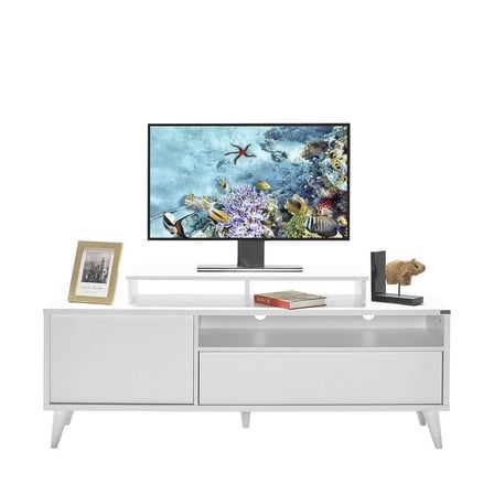 Adore Mobilya Retro Wide Kapaklı Çekmeceli Tv Sehpası - Diamond Beyaz