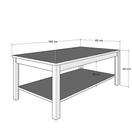 Adore Mobilya Rustik Dikdörtgen Orta Sehpa-Mat Beyaz 103x40x60 cm (GxYxD)