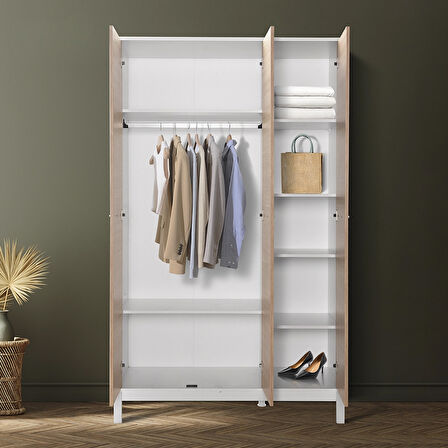 London 3 Kapaklı Gardırop-Meşe-Beyaz 120x202x52 cm (GxYxD)