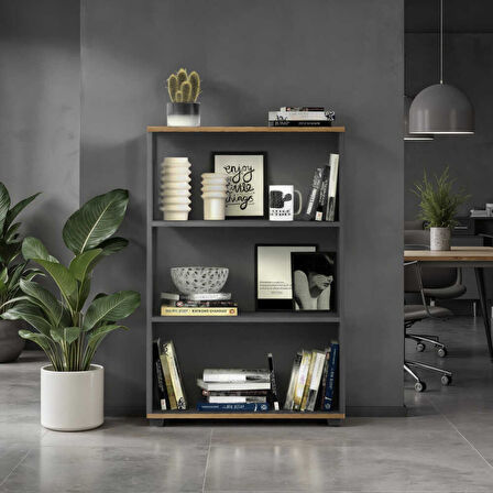 Rio 3 Raflı Kitaplık - Antrasit/Kontra 72x109x34 cm