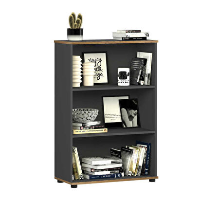 Rio 3 Raflı Kitaplık - Antrasit/Kontra 72x109x34 cm