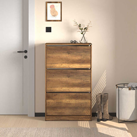 Flat Duo 3 Katlı Geniş Ayakkabılık - Oslo Ceviz 73x119x26 cm