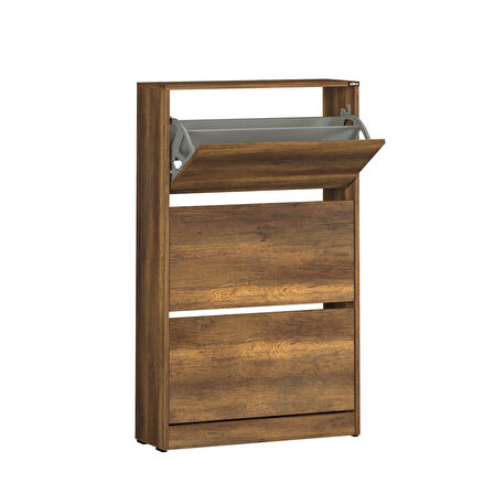 Flat Duo 3 Katlı Geniş Ayakkabılık - Oslo Ceviz 73x119x26 cm