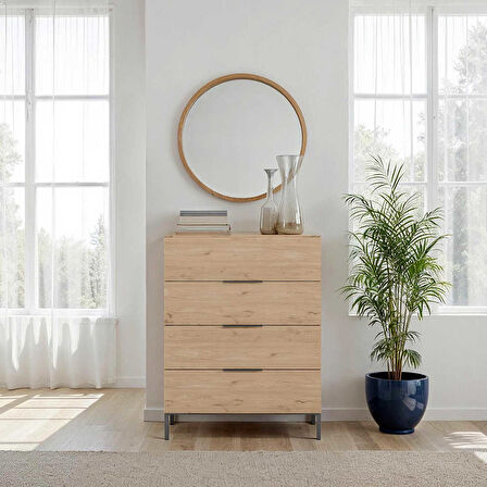 Oryana 4 Çekmeceli Şifonyer - Florida Meşe 80x104x44 cm