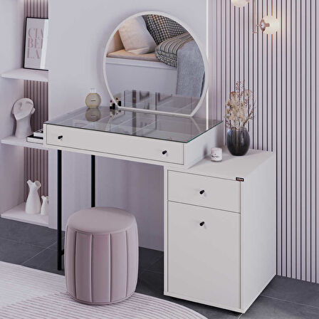 Dior Aynalı Makyaj Masası - Vizon 108x134x47 cm