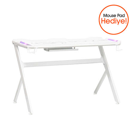 Ryze Extreme Karbon Fiber RGB Oyuncu Masası - Beyaz 120x60x76 cm
