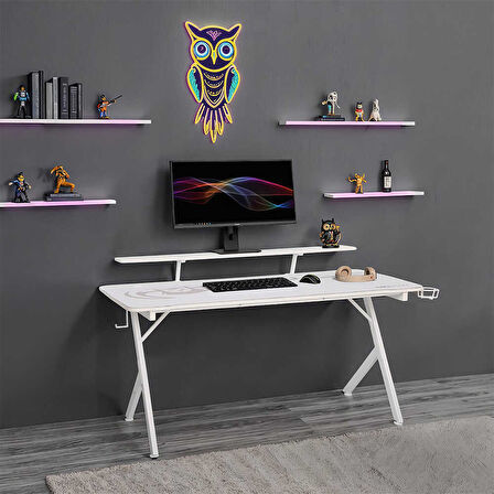 Ryze Castle Karbon Fiber RGB Gaming Masası - Beyaz 160x80x76 cm