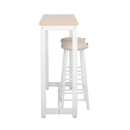 High-Rise 2 Tabureli Yüksek Ayaklı Yemek Masası - Beyaz 120x40x100
