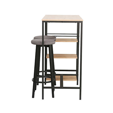 Step-Up 2 Tabureli Yüksek Ayaklı Raflı Yemek Masası Ceviz/Siyah 100x50x100