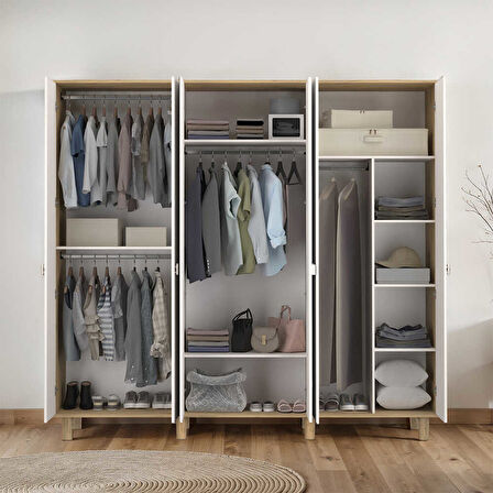 Bohem 6 Kapaklı Aynalı Gardırop Florida Meşe-Vizon 240x226x60 cm