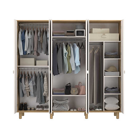 Bohem 6 Kapaklı Aynalı Gardırop Florida Meşe-Vizon 240x226x60 cm