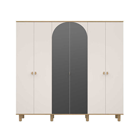 Bohem 6 Kapaklı Aynalı Gardırop Florida Meşe-Vizon 240x226x60 cm