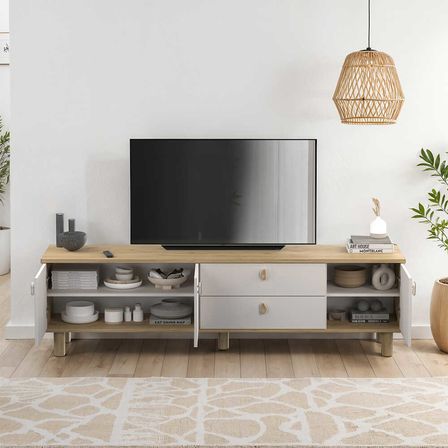 Bohem 3 Kapaklı 2 Çekmeceli Tv Ünitesi Florida Meşe-Vizon 207x58x45 cm
