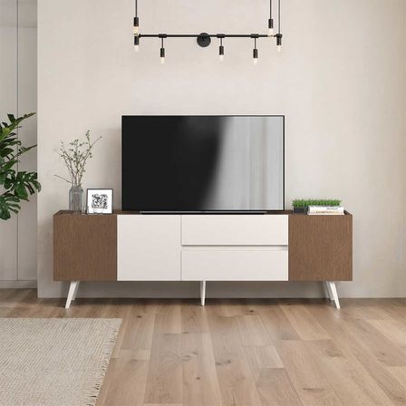 Milano 3 Kapaklı 2 Çekmeceli Tv Ünitesi - Vizon/Zebra 210x66x44 cm