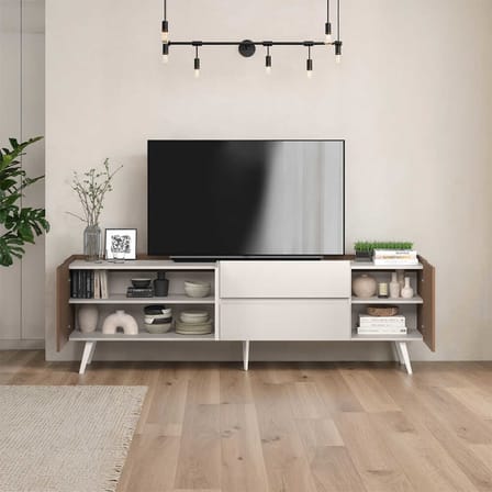 Milano 3 Kapaklı 2 Çekmeceli Tv Ünitesi - Vizon/Zebra 210x66x44 cm