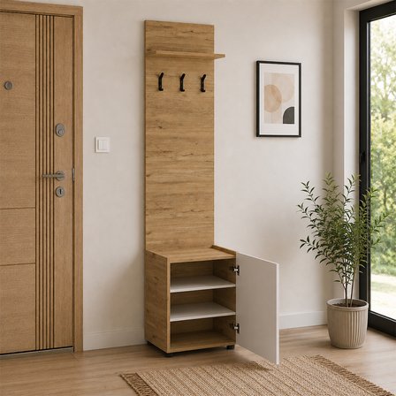 Porto Tek Kapaklı 3 Askılı Vestiyer - Florida Meşe/Vizon 51x210x34 cm