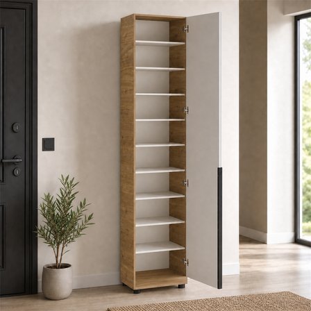 Porto 10 Bölmeli Tek Kapaklı Aynalı Vestiyer - Florida Meşe/Vizon 47x210x34 cm