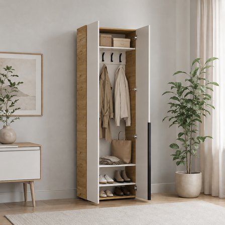 Porto 3 Bölmeli 5 Askılı Vestiyer - Florida Meşe/Vizon 72x210x34 cm