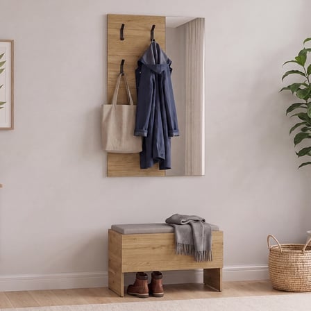 Porto 4 Askılı Aynalı Vestiyer Panosu - Florida Meşe 72x117x3 cm