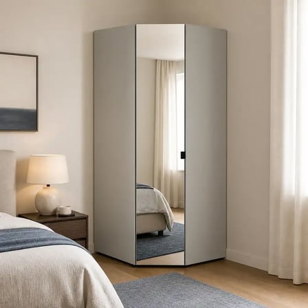 Oryana Ayna Kapaklı Köşe Gardırop - Trend Gri 90x210x90 cm