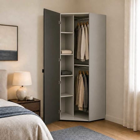 Oryana Ayna Kapaklı Köşe Gardırop - Trend Gri 90x210x90 cm
