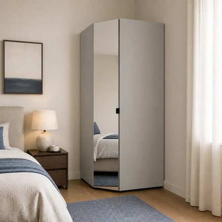 Oryana Ayna Kapaklı Köşe Gardırop - Trend Gri 90x210x90 cm