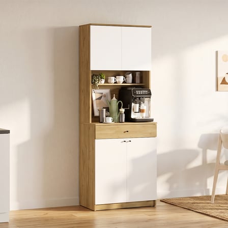 Lungo 4 Kapaklı Çok Amaçlı Kahve Köşesi - Florida Meşe/ Beyaz 72x195x45 cm