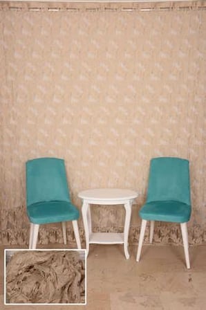 YAPRAK  MODEL VİZON RENK İP PERDE HAZIR DÜĞMELERİ DİKİLMİŞ İP PERDE 300*270 cm
