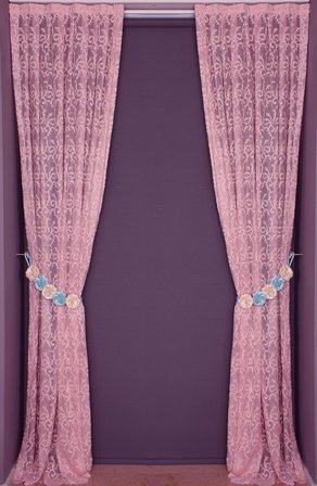 Akça tekstil-ŞAL MODEL PEMBE RENK Hazır dikilmiş Pileli Fon Perde 75*260 cm