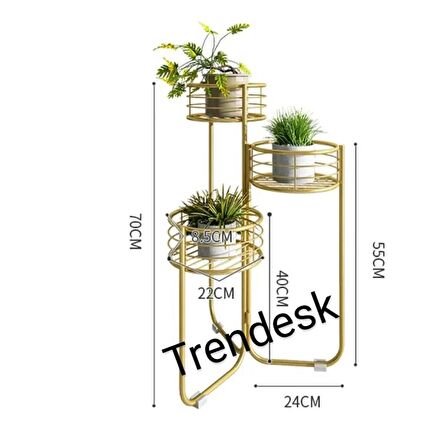 Trendesk Trendesk  Modern 3 Katlı Metal  Çiçeklik Saksı Standı Saksılık