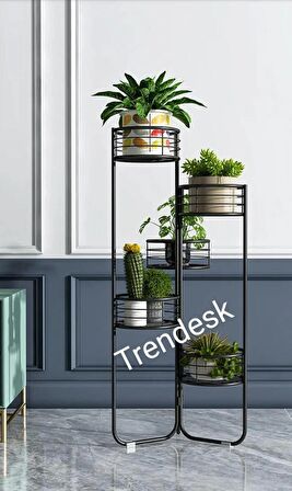 Trendesk Modern 5  Katlı Metal Siyah Çiçeklik Saksı Standı Saksılık