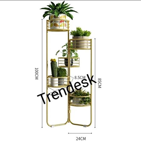 Trendesk Modern 5  Katlı Metal Siyah Çiçeklik Saksı Standı Saksılık