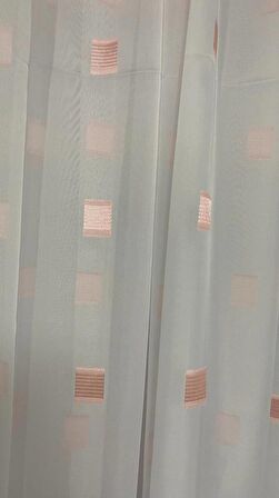 TERGAL PEMBE KARELİ BEYAZ RENK TEK KANAT Hazır Dikilmiş Pileli Fon Perde 300*260 Cm