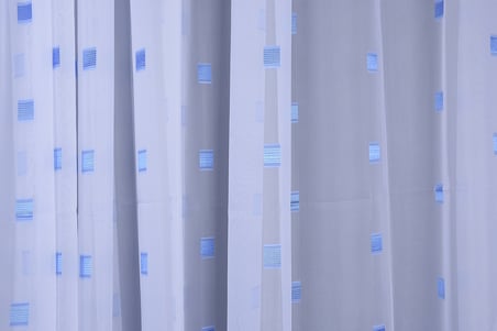 TERGAL MAVİ KARELİ BEYAZ RENK TEK KANAT Hazır Dikilmiş Pileli Fon Perde 300*260 Cm