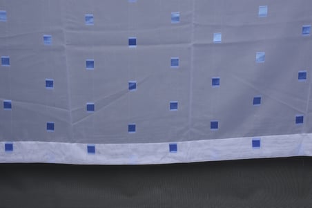 TERGAL MAVİ KARELİ BEYAZ RENK TEK KANAT Hazır Dikilmiş Pileli Fon Perde 300*260 Cm