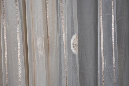 ORGANZE 1800 KREM RENK 5_3 Hazır dikilmiş Pileli Fon Perde 300*260 cm