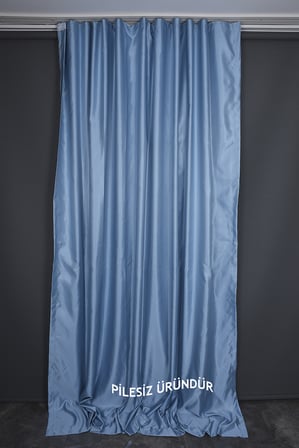 SATEN FONLUK PİLESİZ MAVİ RENK TEK KANAT FON PERDE En 200 Cm Boy 260 Cm 