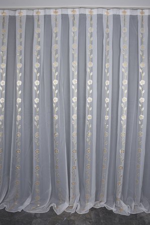 ORGANZE 3350 KREM RENK 5_3 Hazır dikilmiş Pileli Fon Perde 300*260 cm