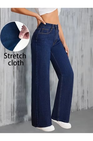 Çnr Kadın Yüksek Bel Lacivert Salaş Jeans Likralı Esnek Kot Pantolon Yeni Hsn-1