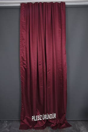 SATEN FONLUK PİLESİZ BORDO RENK TEK KANAT FON PERDE En 200 Cm Boy 260 Cm 