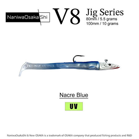 NaniwaOsakaShi V8 Jig Series 100 mm 10 gr Raglou Silikon Yem Nacre Blue