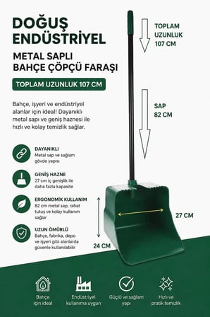Endüstriyel Faraş Bahçe Çöpçü Faraşı Temizlik Küreği Metal Saplı Toplam Uzunluk:107 CM 1 Adet Gönderilir
