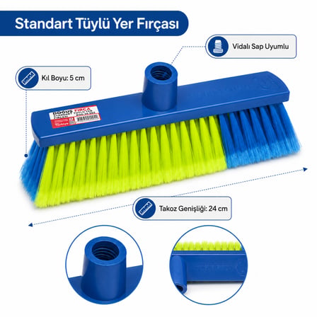 Doğuş Fırça 20002 Yer Temizlik Fırçası 24 cm – Vidalı Sap Uyumlu 24 Adet Koli
